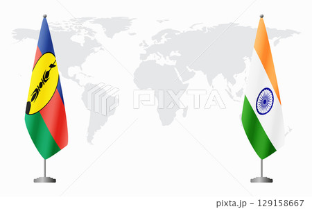 New Caledonia and India flags for official meeting 129158667