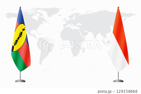 New Caledonia and Indonesia flags for official meeting 129158668