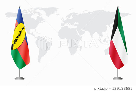 New Caledonia and Kuwait flags for official meeting 129158683