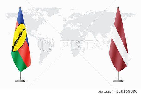 New Caledonia and Latvia flags for official meeting 129158686