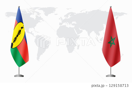 New Caledonia and Morocco flags for official meeting 129158713