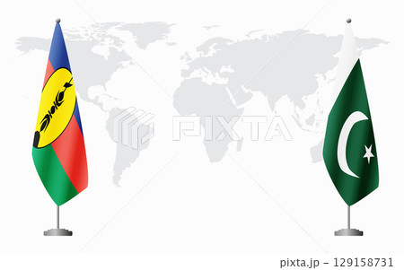 New Caledonia and Pakistan flags for official meeting 129158731