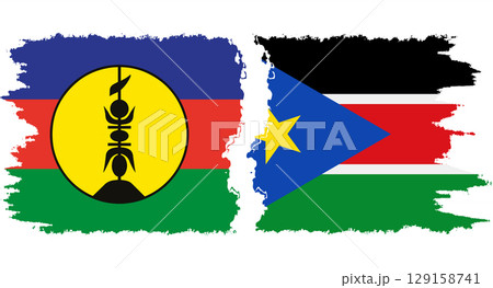 South Sudan and New Caledonia grunge flags connection vector 129158741