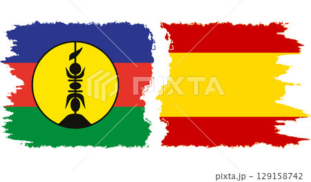 Spain and New Caledonia grunge flags connection vector 129158742