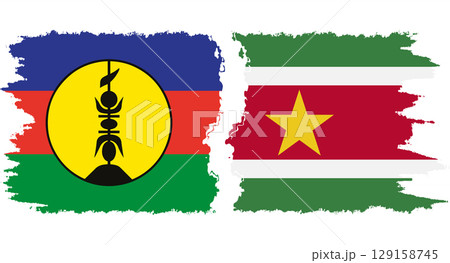 Suriname and New Caledonia grunge flags connection vector 129158745