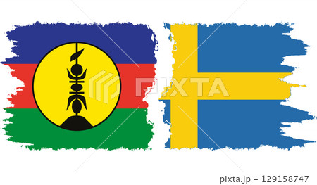 Sweden and New Caledonia grunge flags connection vector 129158747