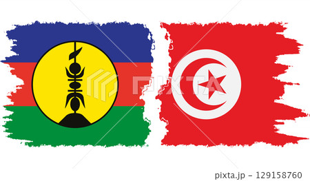 Tunisia and New Caledonia grunge flags connection vector 129158760