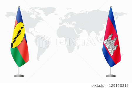New Caledonia and Cambodia flags for official meeting 129158815