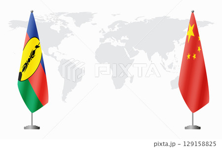 New Caledonia and China flags for official meeting New Caledonia and China flags for official meeting 129158825