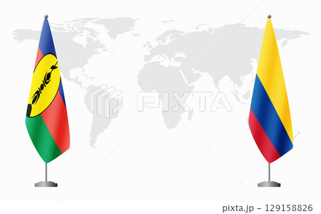 New Caledonia and Colombia flags for official meeting 129158826