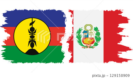 Peru and New Caledonia grunge flags connection vector 129158909