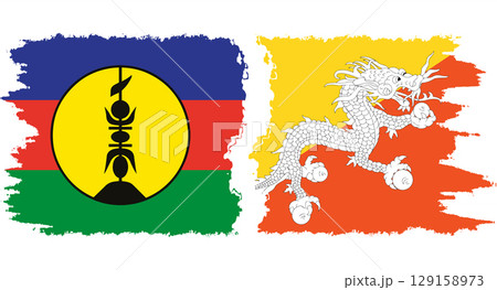 Bhutan and New Caledonia grunge flags connection vector 129158973