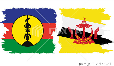 Brunei and New Caledonia grunge flags connection vector 129158981