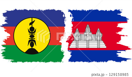 Cambodia and New Caledonia grunge flags connection vector 129158985