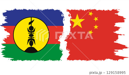 China and New Caledonia grunge flags connection vector 129158995
