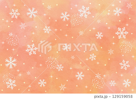 雪の結晶の背景イラスト　冬　水彩　オレンジ 129159058