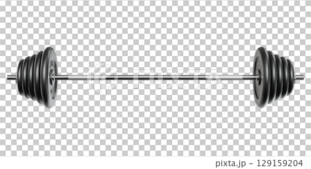 Cast Iron Adjustable Barbell with plates, weightlifting gym equipment, side view 129159204