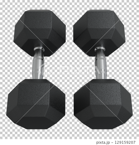 Blank Two Hex Dumbbells, weightlifting gym equipment top view Blank Two Hex Dumbbells, weightlifting gym equipment top view 129159207