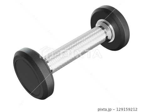 Blank Round Rubber Dumbbell, weightlifting gym equipment side view 129159212