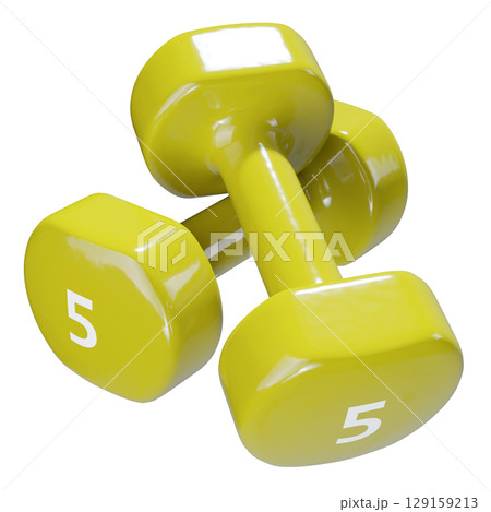 Round vinyl rubber Dumbbells, weightlifting gym equipment side view 129159213