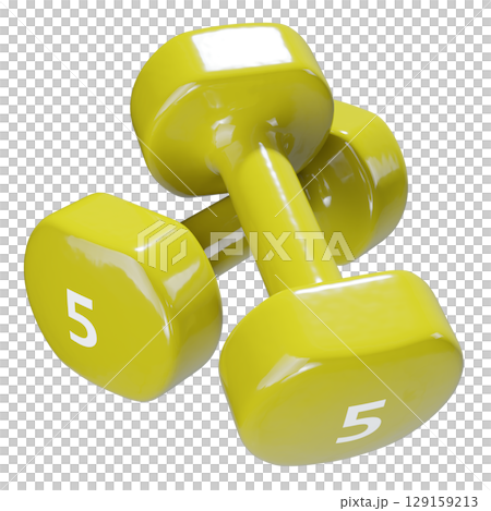 Round vinyl rubber Dumbbells, weightlifting gym equipment side view 129159213