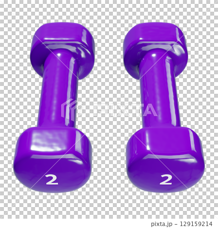Round vinyl rubber Dumbbells, weightlifting gym equipment side view 129159214