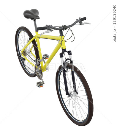 Yellow bicycle, side top view isolated on white background, 3D illustration Yellow bicycle, side top view isolated on white background, 3D illustration 129159240
