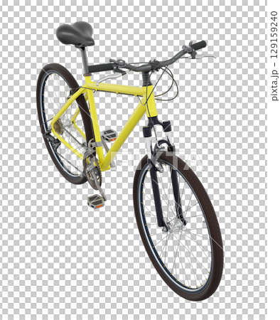 Yellow bicycle, side top view isolated on white background, 3D illustration Yellow bicycle, side top view isolated on white background, 3D illustration 129159240