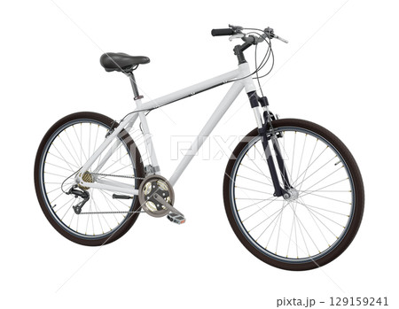 White bicycle, side front view isolated on white background, 3D illustration 129159241