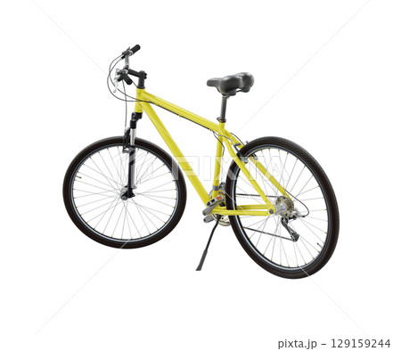 Yellow bicycle standing on kickstand Yellow bicycle standing on kickstand 129159244