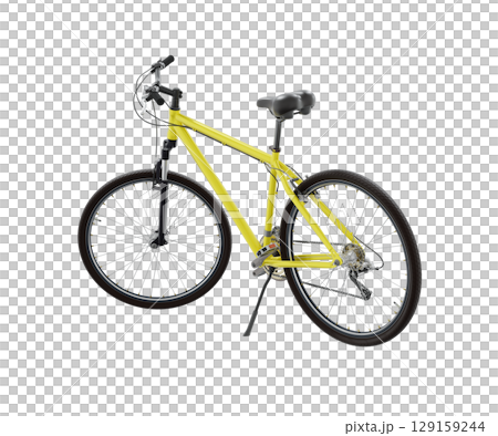 Yellow bicycle standing on kickstand 129159244