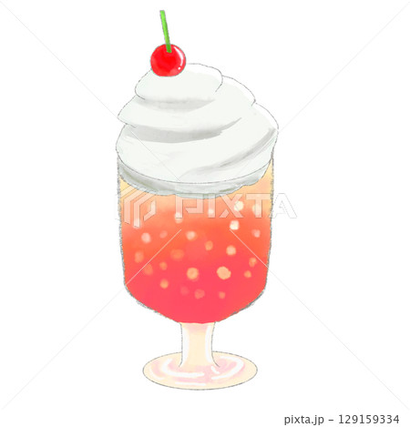 クリームソーダ　red 赤色　水彩風 129159334