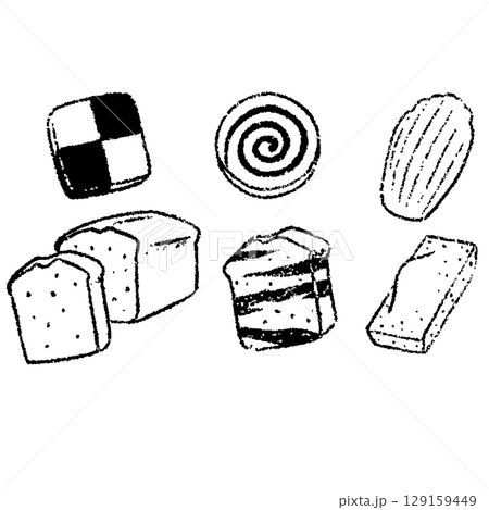 シンプルで可愛い焼き菓子の線画 シンプルで可愛い焼き菓子の線画 129159449