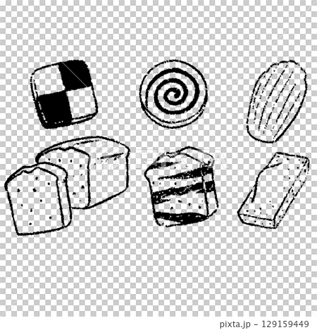 Simple and cute line drawings of baked goods 129159449