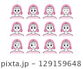 いろいろな表情の女性イラストセット 129159648