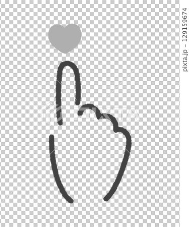 A hand-drawn illustration of a simple human hand pressing a gray heart - image material for like buttons and social media 129159674