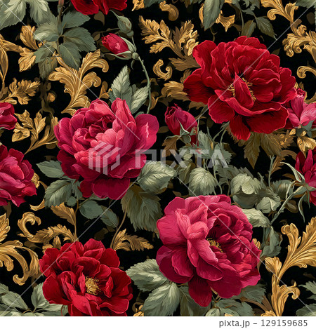 Dark Moody Seamless Floral Pattern with Deep...のイラスト素材 [129159685] - PIXTA
