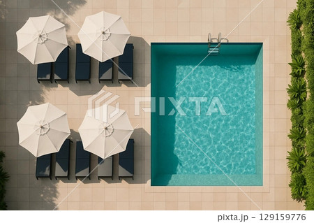 Aerial View of Swimming Pool with Clear Blue Water 129159776