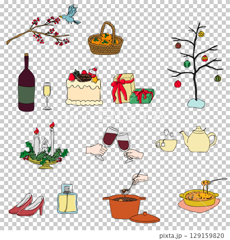 Stylish Christmas party icon set, sticker, label design, illustration Stylish Christmas party icon set, sticker, label design, illustration 129159820