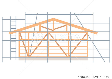 建設中の家のイメージと工事現場のイラスト ベクター 建設中の家のイメージと工事現場のイラスト ベクター 129159839