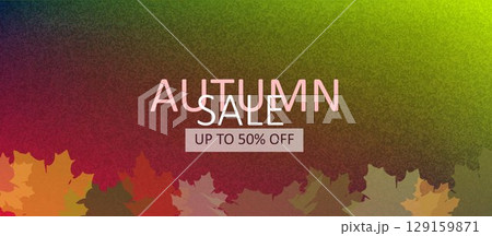Autumn season horizontal background with abstract fall leaves. Autumn minimalist style design template for sales, horizontal poster, header, fashion advertising, decor 129159871