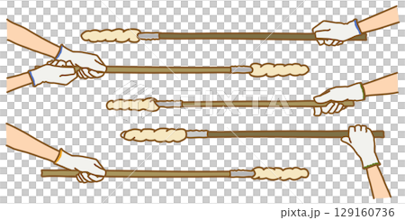 一組戴著手套的手拿著未烤過的麵包棒的插圖 129160736