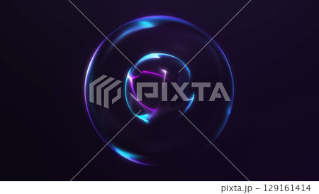 Futuristic glowing energy sphere with smooth purple and blue neon gradients on dark background. Abstract digital shape, ideal for sci-fi, tech and modern design concepts. 129161414
