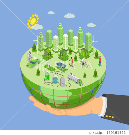 3D Isometric Flat Vector Illustration of Urban Transport, Sustainable Transportation Using Alternative Car Power Sources 129161521