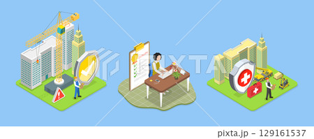 3D Isometric Flat Vector Illustration of Safety and Health at Work, Productive Working Environment 129161537