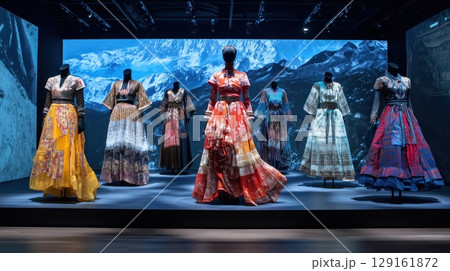 民族と自然を融合した華やかなデジタルドレス展示 129161872