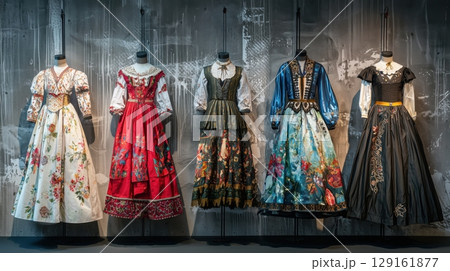 チロル風のスマート民族衣装ドレス展示 129161877