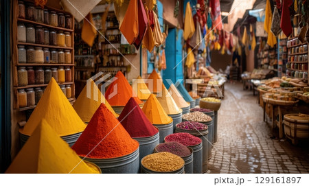 マラケシュのカラフルなスパイス市場 マラケシュのカラフルなスパイス市場 129161897