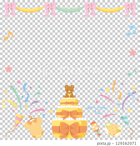 キッズ＆ベビー用ベビーシャワーSNSフレームのベクターイラスト素材 129162071