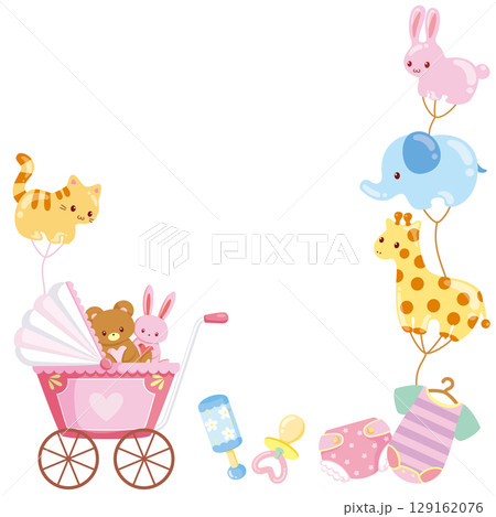 キッズ&ベビー用ベビーシャワーSNSフレームのベクターイラスト素材 キッズ&ベビー用ベビーシャワーSNSフレームのベクターイラスト素材 129162076